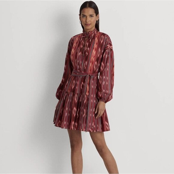 Lauren Ralph Lauren Dresses & Skirts - Lauren Ralph Lauren Geo Stripe Belted Cotton Voile Dress Boho Southwestern